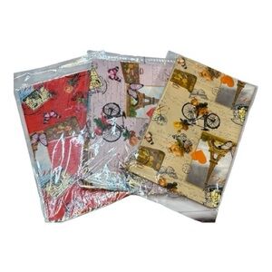 Set of 3 Paris Bicycle Print Fabric Bundle - Beige, Red, Pink